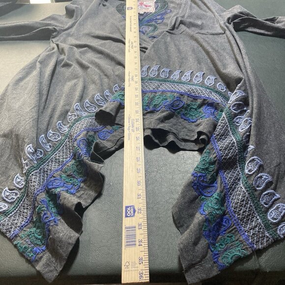 Johnny Was Cardigan Kimono Medium Embroidered Draped Open Front Boho Gray Jacket - Picture 13 of 16